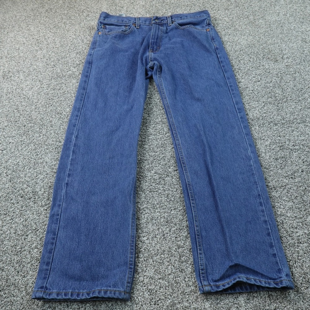 Levis Jeans Mens 36X30 Dark Blue Denim Pants 505 Regular Straight Western Cotton